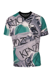 Kenzo Logo Cylinder T-Shirt Men Fashion Tee Polyester Sportswear Loose-Fitting Casual Trendy