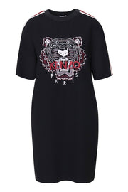 Tiger Crepe T-Shirt Dress Women Fashion Kenzo Paris Triacetate Blend Short Sleeve Casual Onepiece
