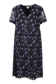 Passion Flower Dress Women Fashion Kenzo Paris Polyester Short-Sleeve Pleated Onepiece