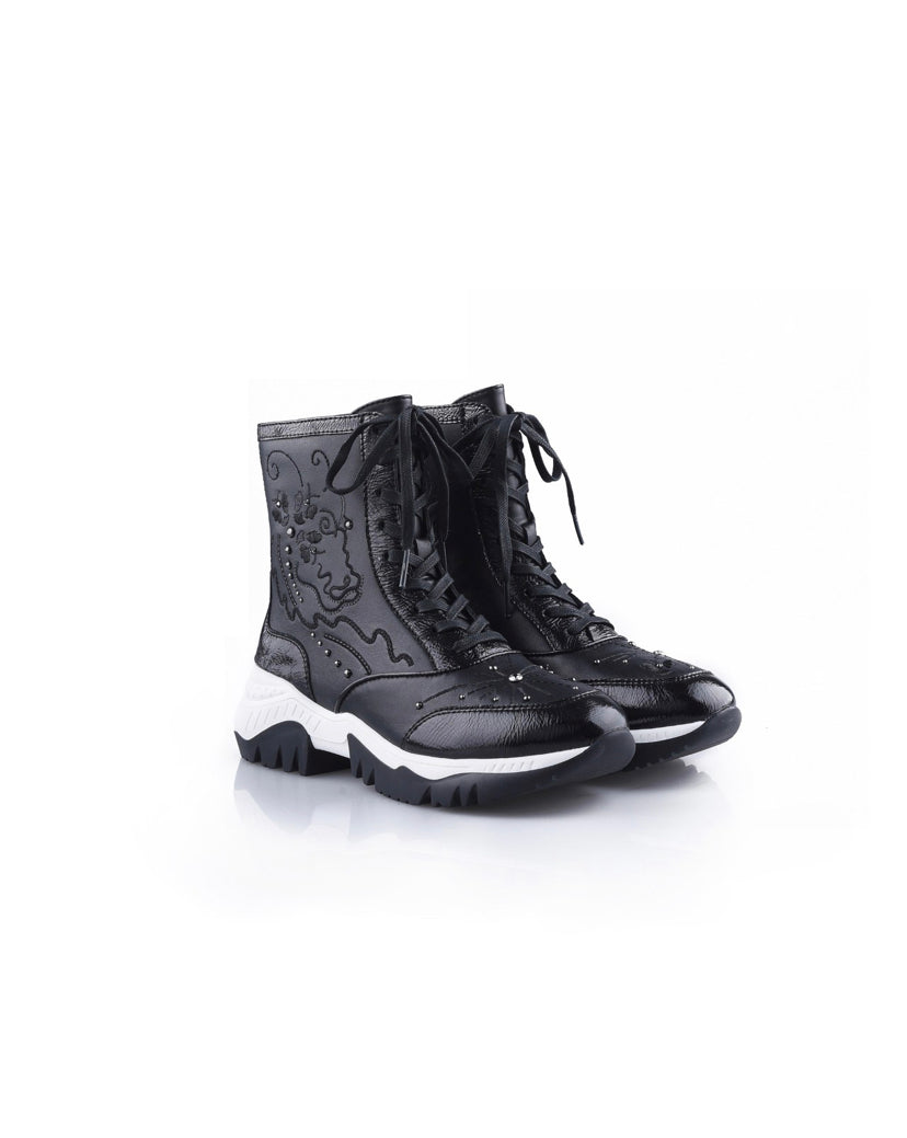 Sporty Chic Collection Embroidered Leather Sneakers