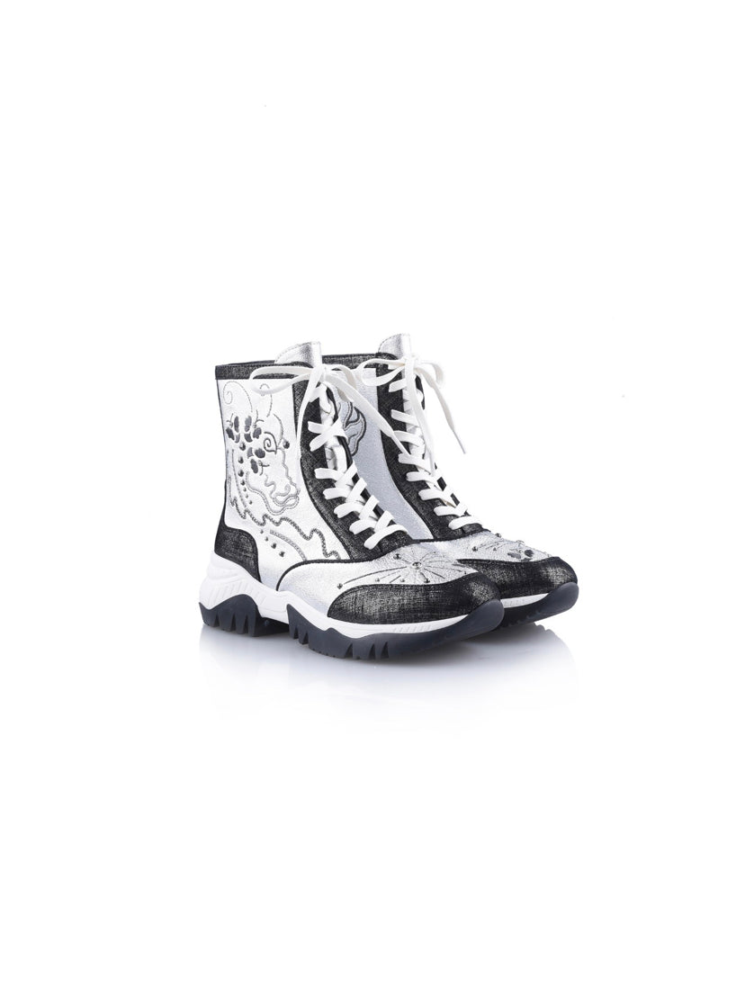 Sporty Chic Collection Embroidered Leather Sneakers
