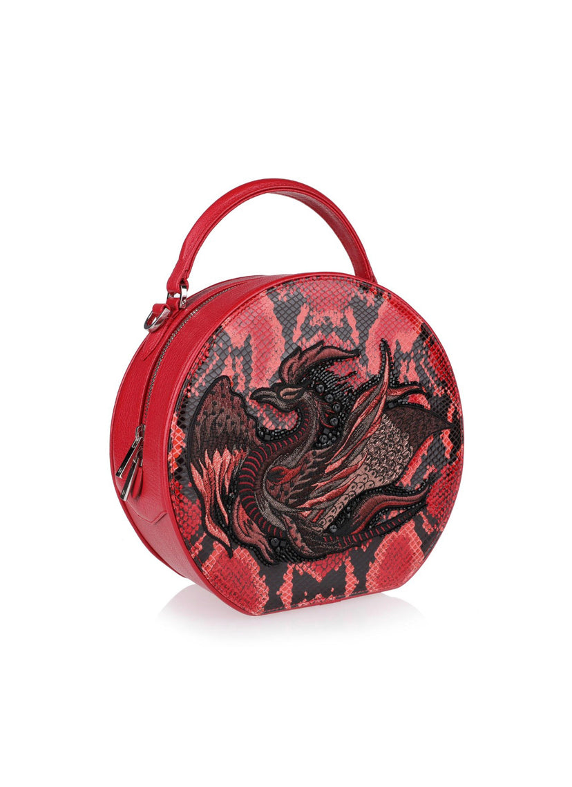Modern Exotic Collection Embroidered Leather Circular Handbag