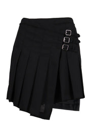 Wrap Kilt Skirt MCQ Pleated Buckle Side Zip Black Modern Fashion Designed