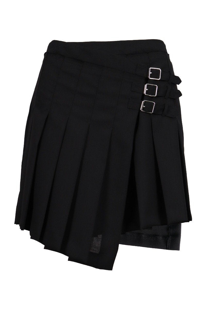 Wrap Kilt Skirt MCQ Pleated Buckle Side Zip Black Modern Fashion Designed