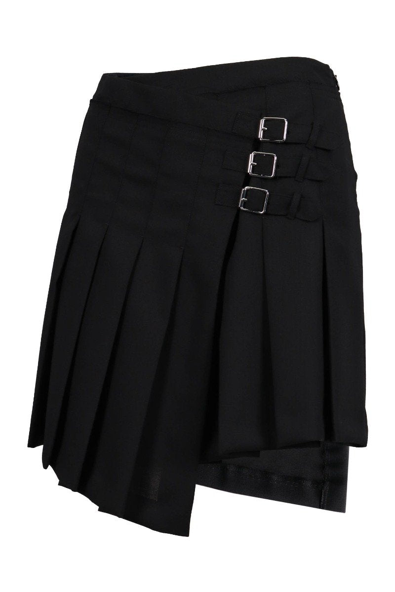 Wrap Kilt Skirt MCQ Pleated Buckle Side Zip Black Modern Fashion Designed