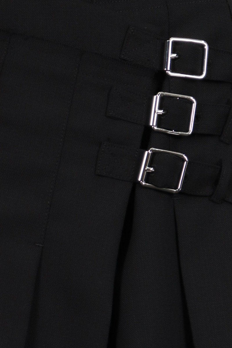 Wrap Kilt Skirt MCQ Pleated Buckle Side Zip Black Modern Fashion Designed