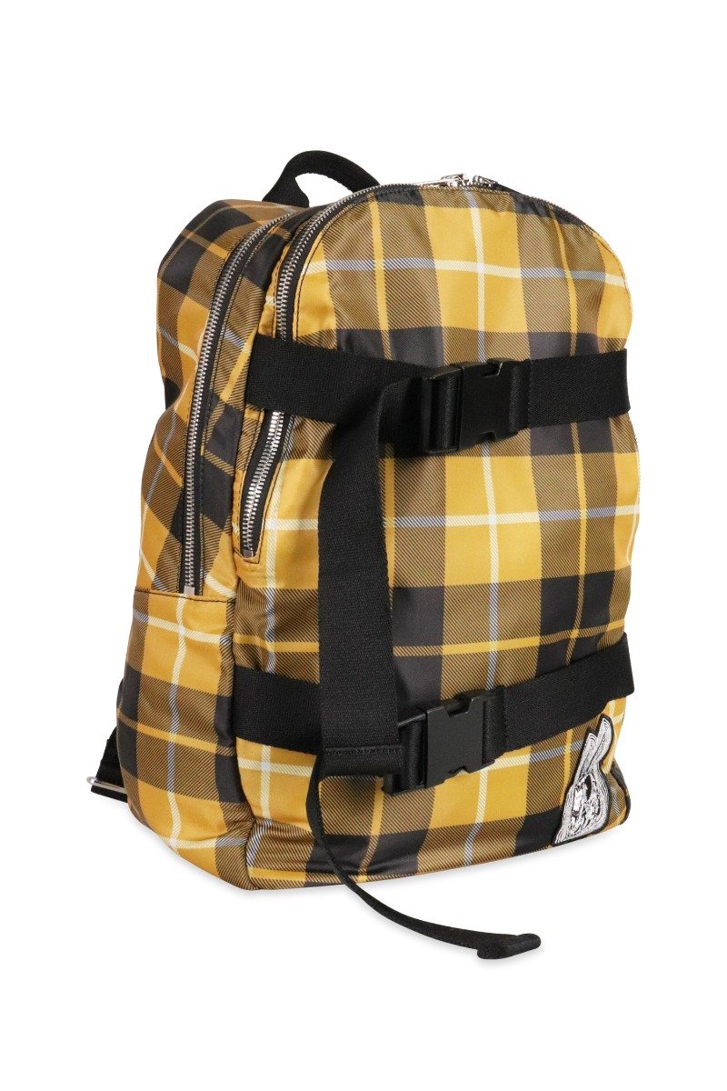 Bunny Skater Clip Backpack Travel Casual Nylon Waterproof Basic Yellow Checkered 