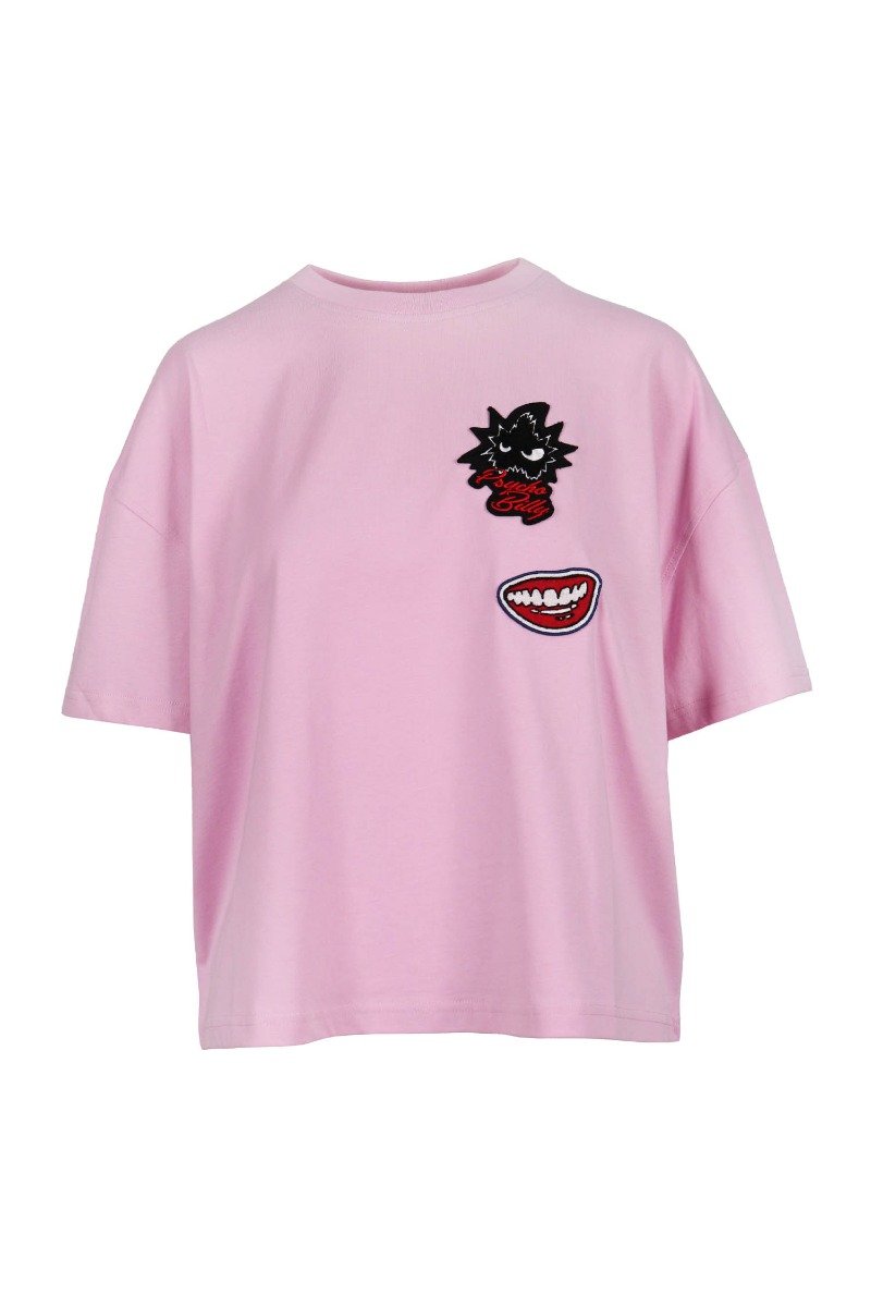 Monster Badges T-Shirt Women Fashion MCQ Cotton Short-Sleeve Cute Young Casual Pink