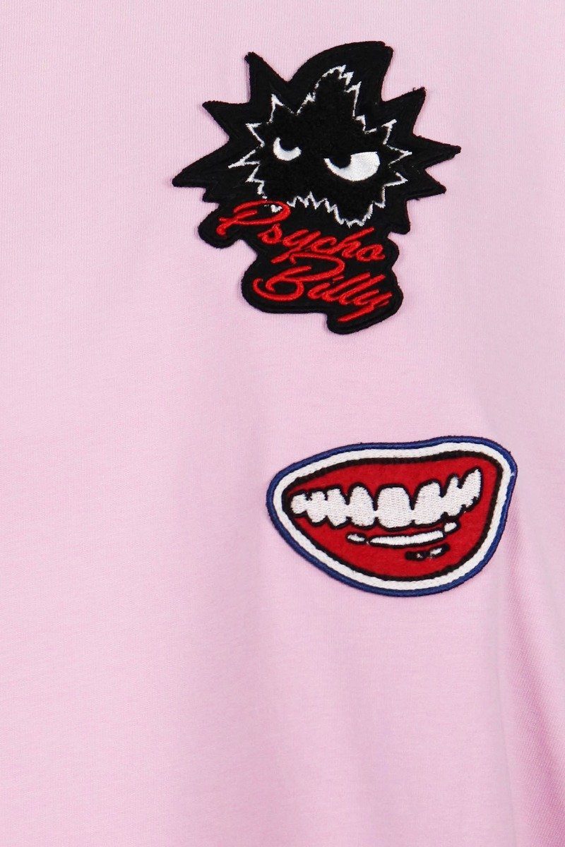Monster Badges T-Shirt Women Fashion MCQ Cotton Short-Sleeve Cute Young Casual Pink
