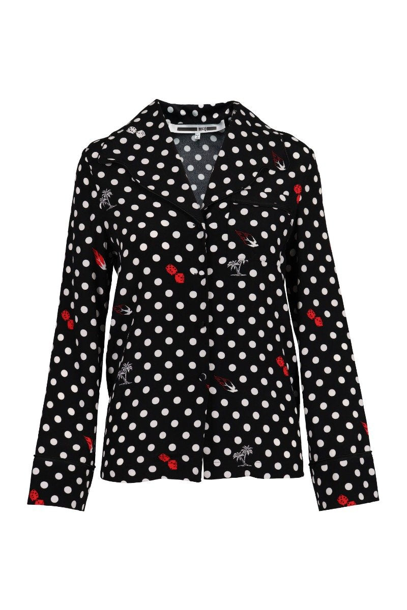 Polka Dot Lounge Shirt Women Fashion MCQ Viscose Long Sleeve Classic Stylish Designer Trendy