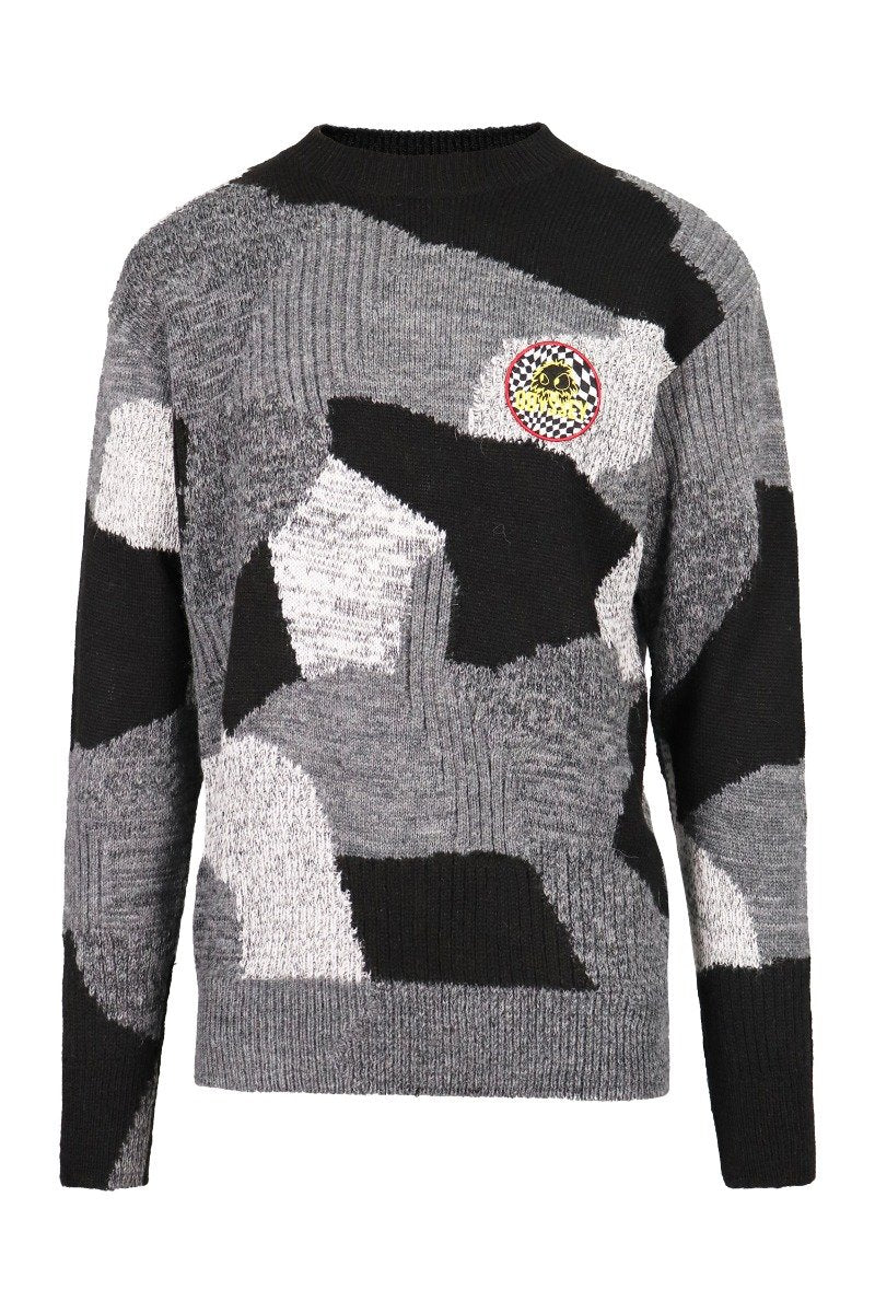 Monster Patchwork Sweater Men Fashion MCQ Linen-Blend Long-Sleeve Designer Casual Cool Trendy