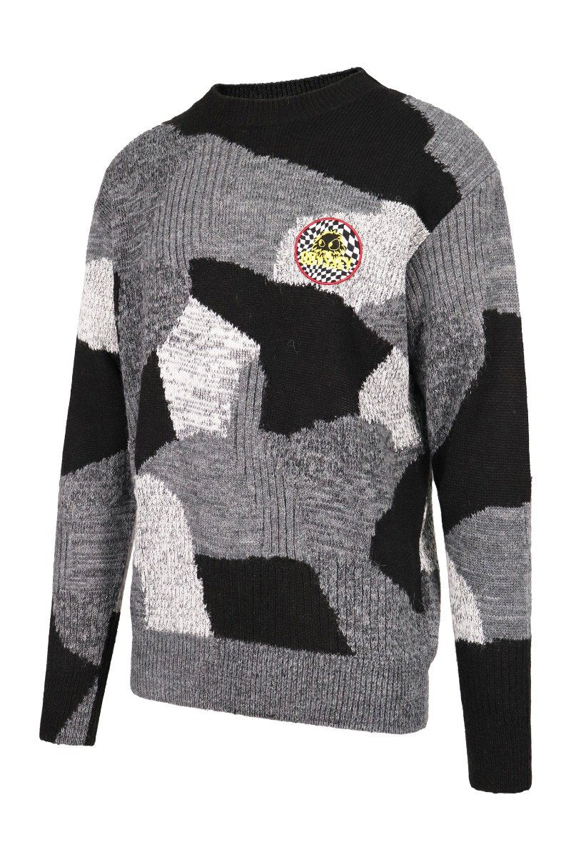 Monster Patchwork Sweater Men Fashion MCQ Linen-Blend Long-Sleeve Designer Casual Cool Trendy