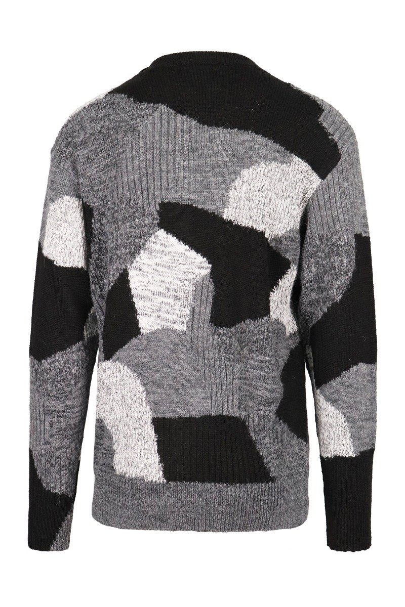Monster Patchwork Sweater Men Fashion MCQ Linen-Blend Long-Sleeve Designer Casual Cool Trendy