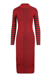 Striped Knit Dress Women Fashion MCQ Viscose Blend Long Sleeve Turtleneck Onepiece