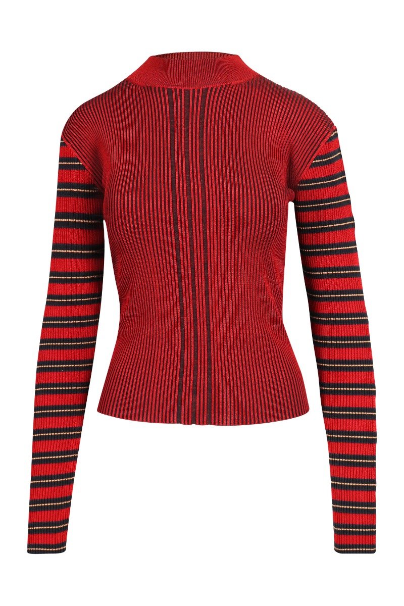 Striped Knit Sweater Women Fashion MCQ Viscose Blend Stripes Long Sleeve Top