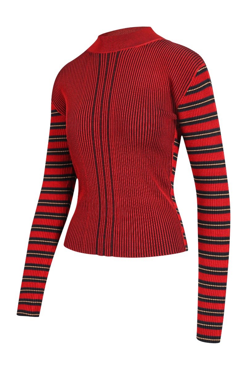 Striped Knit Sweater Women Fashion MCQ Viscose Blend Stripes Long Sleeve Top