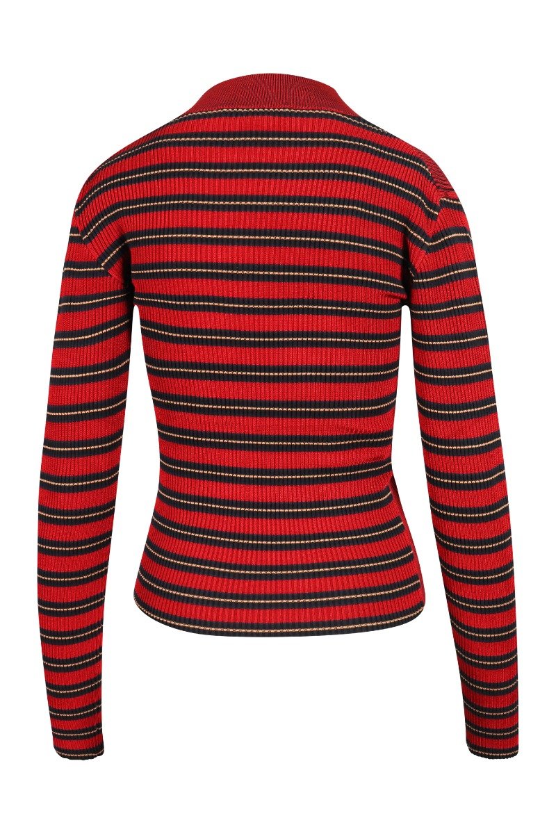 Striped Knit Sweater Women Fashion MCQ Viscose Blend Stripes Long Sleeve Top