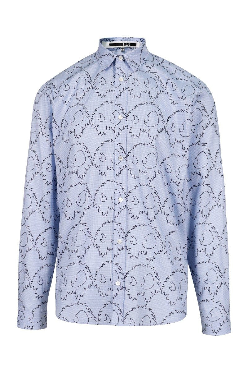 Monster Shirt Men Fashion MCQ Cotton Long-Sleeve Casual Pattern trendy Designer