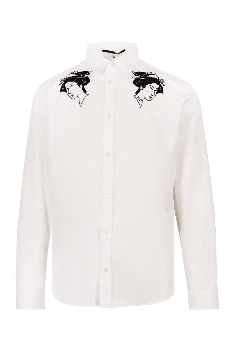Kimono Girl Shirt Men Fashion MCQ Cotton Long-Sleeve Casual Point Top