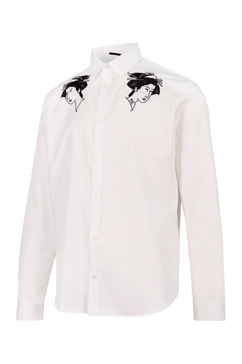 Kimono Girl Shirt Men Fashion MCQ Cotton Long-Sleeve Casual Point Top