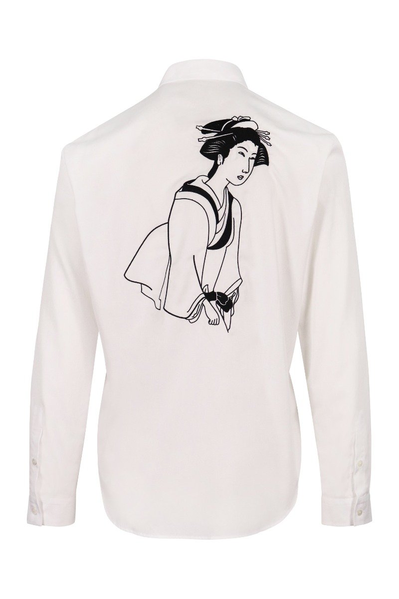 Kimono Girl Shirt Men Fashion MCQ Cotton Long-Sleeve Casual Point Top
