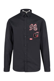 Varsity Badges Shirt MCQ Button Cotton Semi-Formal Fashion Chic Black