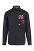 Varsity Badges Shirt MCQ Button Cotton Semi-Formal Fashion Chic Black