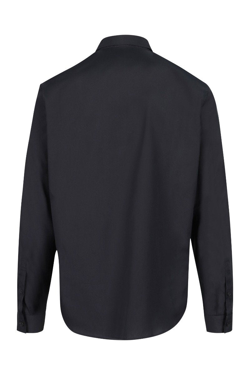 Varsity Badges Shirt MCQ Button Cotton Semi-Formal Fashion Chic Black