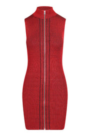 Striped Knit Dress Women Fashion MCQ Viscose Blend Sleeveless Zip Turtleneck Onepiece