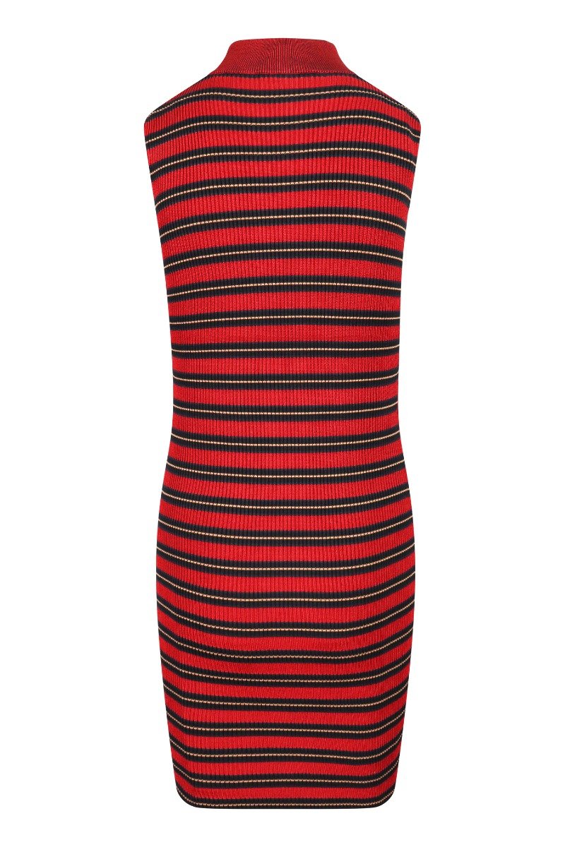 Striped Knit Dress Women Fashion MCQ Viscose Blend Sleeveless Zip Turtleneck Onepiece