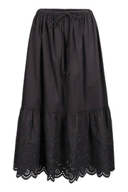 Embroidered Hem Skirt Cotton Bottom Basic Casual Midi Skirt 