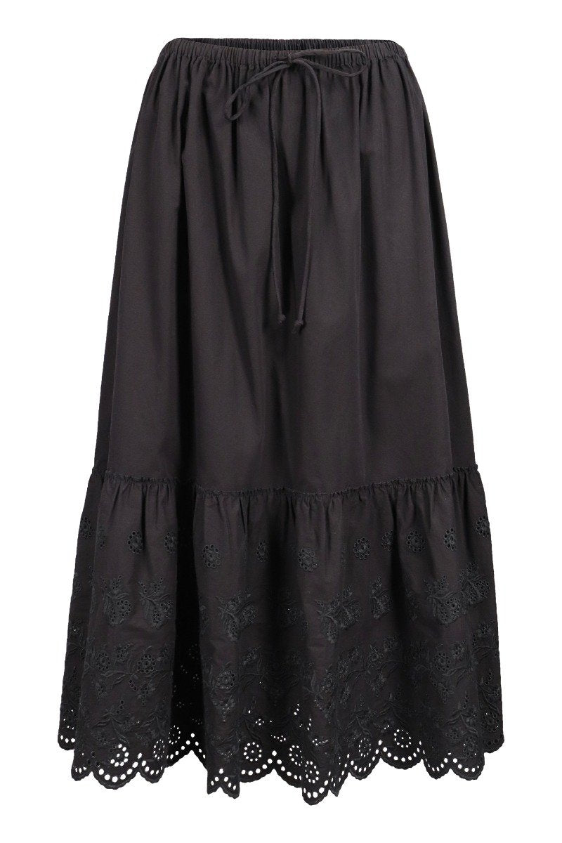 Embroidered Hem Skirt Cotton Bottom Basic Casual Midi Skirt 