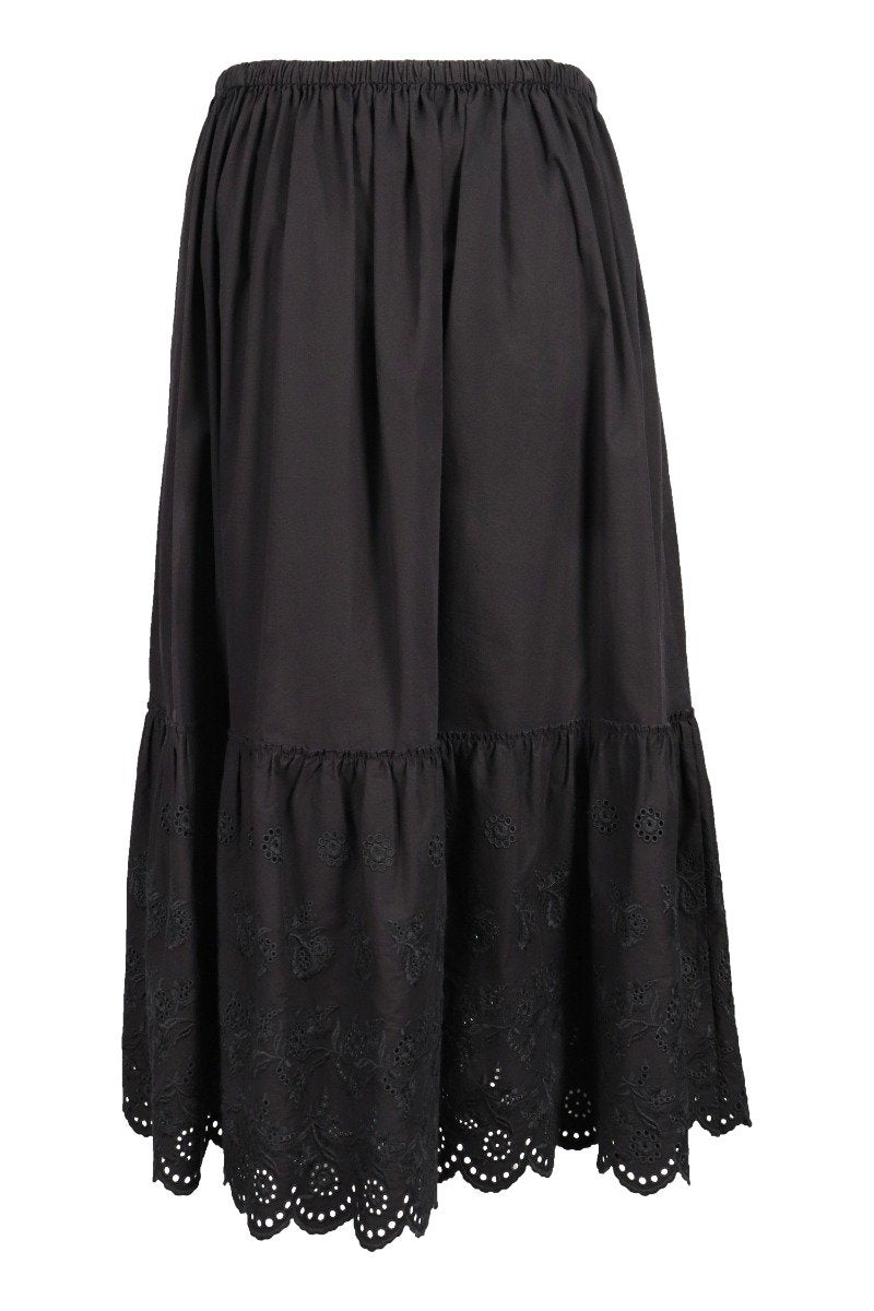 Embroidered Hem Skirt Cotton Bottom Basic Casual Midi Skirt 