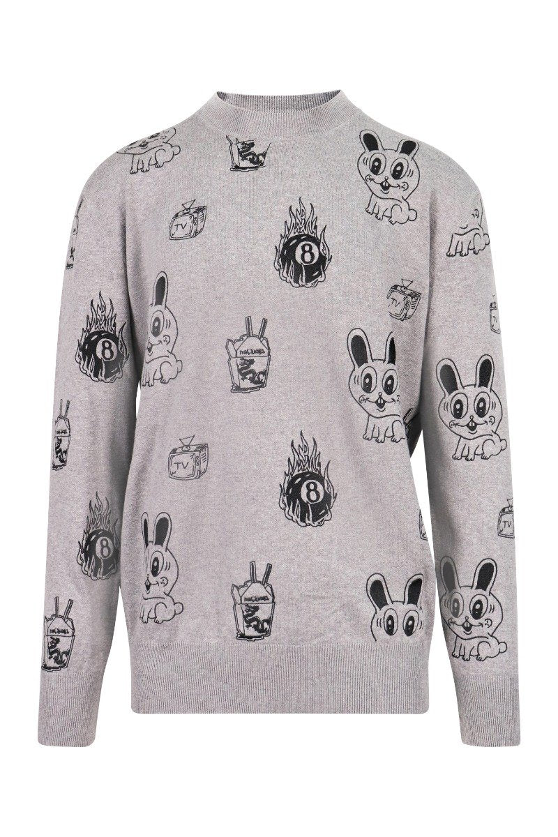 Bunny Sweater Cotton Crew Neck Casual Basic Prints Pattern 
