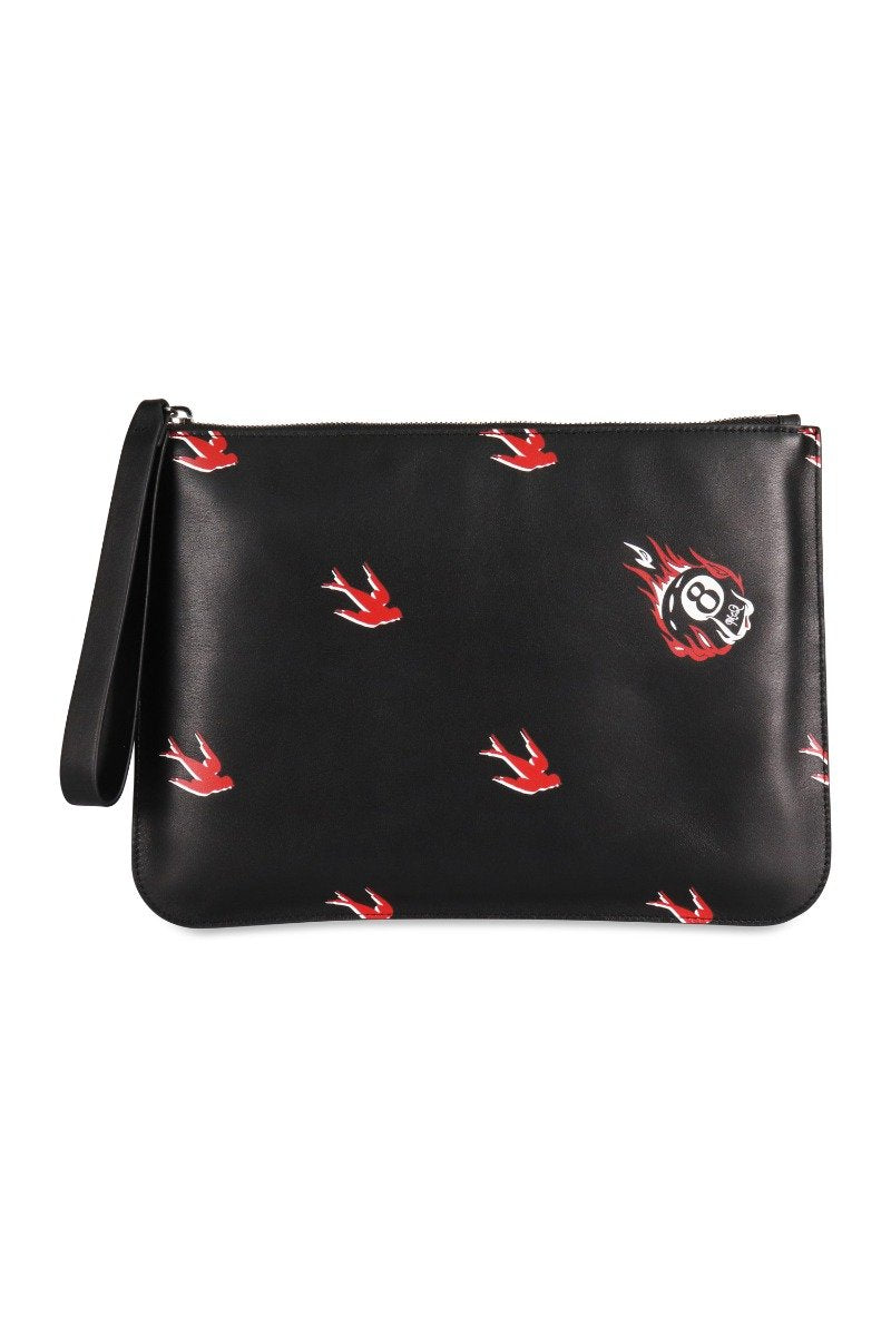 Deco Swallow Pouch Calf Leather Women Men Unisex Bags Pouch Fashion 