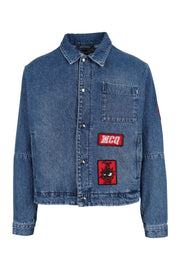 Varsity Badges Denim Jacket Cotton MCQ Button Fashion Trend Outwear 