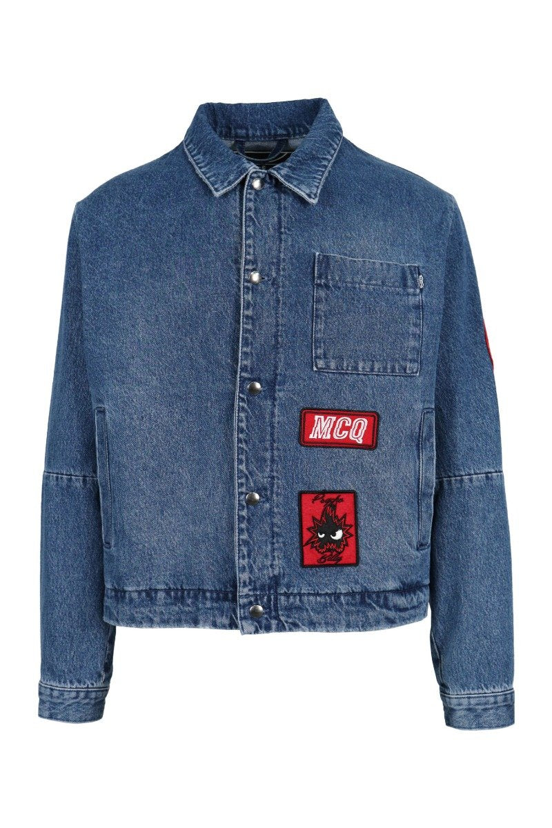 Varsity Badges Denim Jacket Cotton MCQ Button Fashion Trend Outwear 