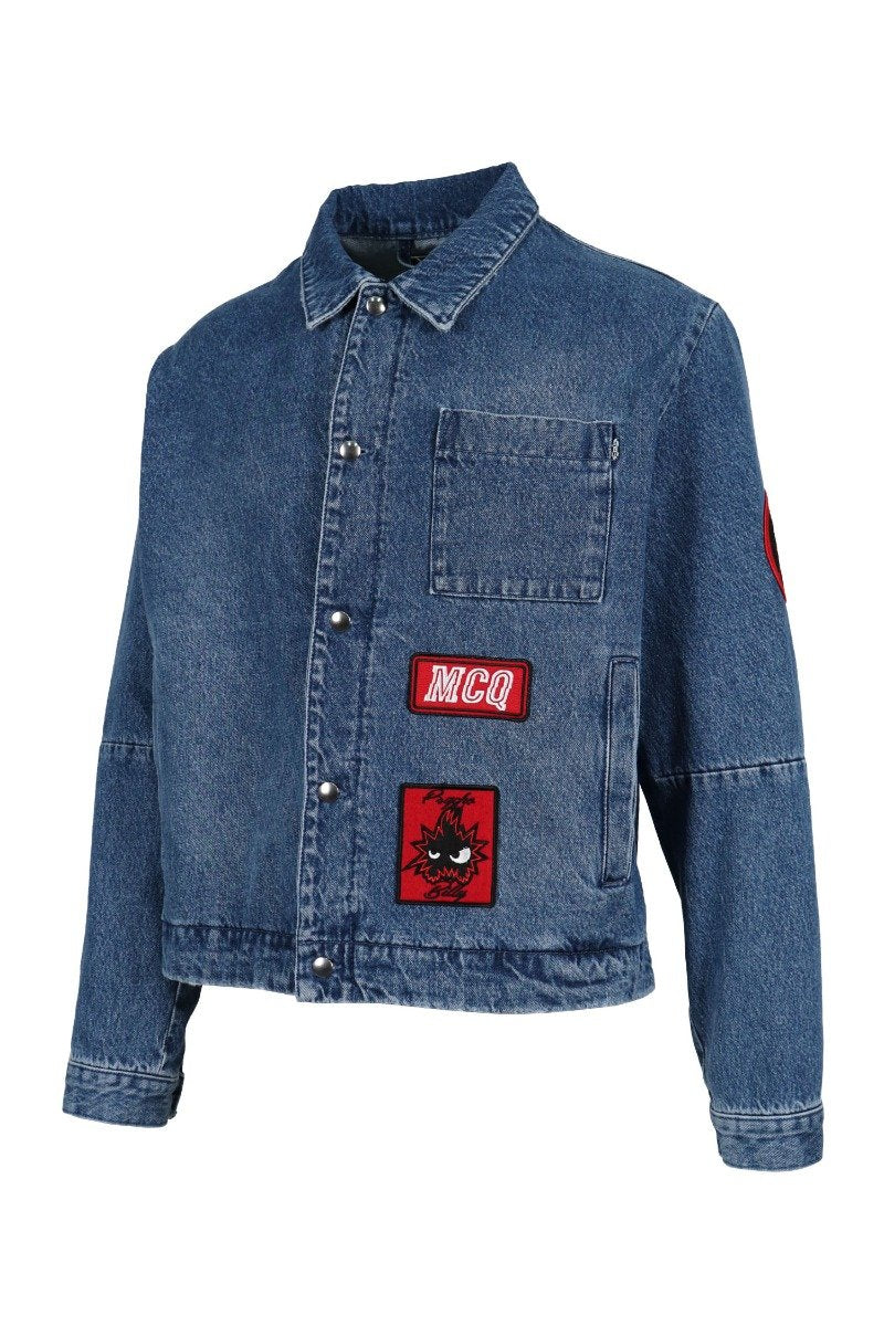 Varsity Badges Denim Jacket Cotton MCQ Button Fashion Trend Outwear 