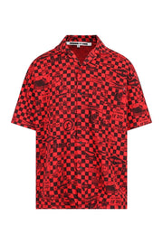Checkerboard Denim Shirt Button Casual Basic Unisex Men Women Collar