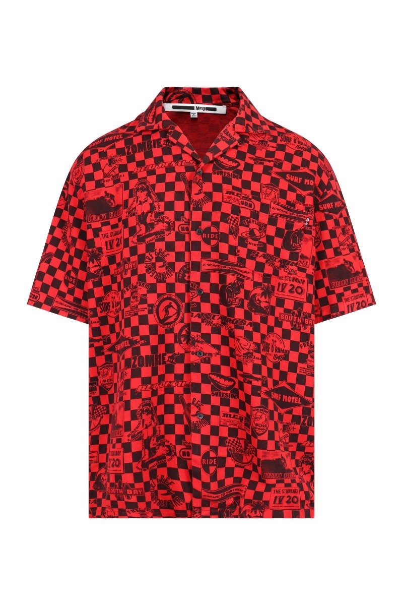 Checkerboard Denim Shirt Button Casual Basic Unisex Men Women Collar