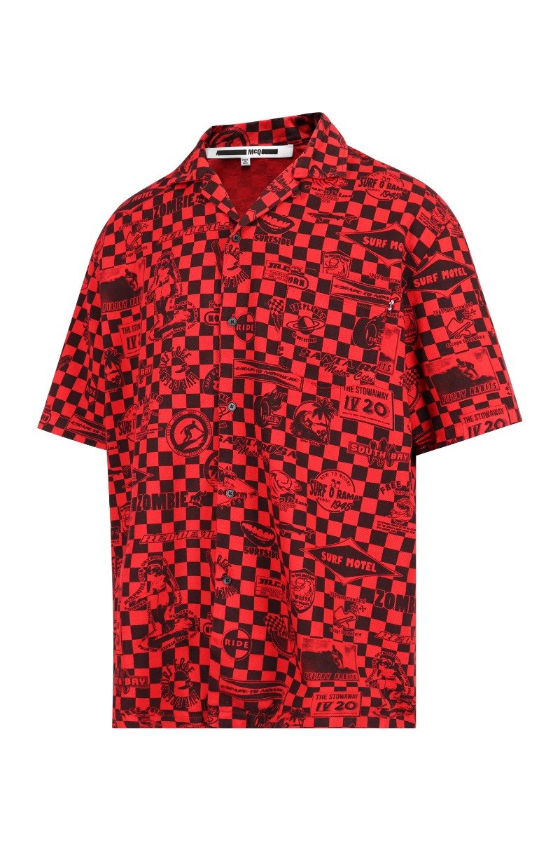 Checkerboard Denim Shirt Button Casual Basic Unisex Men Women Collar