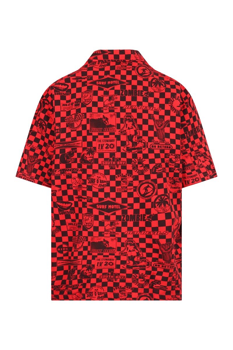 Checkerboard Denim Shirt Button Casual Basic Unisex Men Women Collar