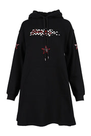 Embellished Badges Dress Hoodie Dress Women Fashion Casual Long Sleeves Hoodie 