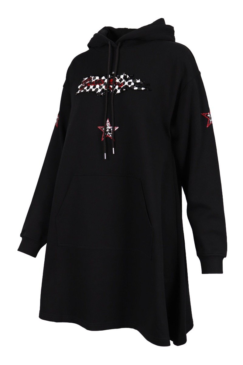 Embellished Badges Dress Hoodie Dress Women Fashion Casual Long Sleeves Hoodie 