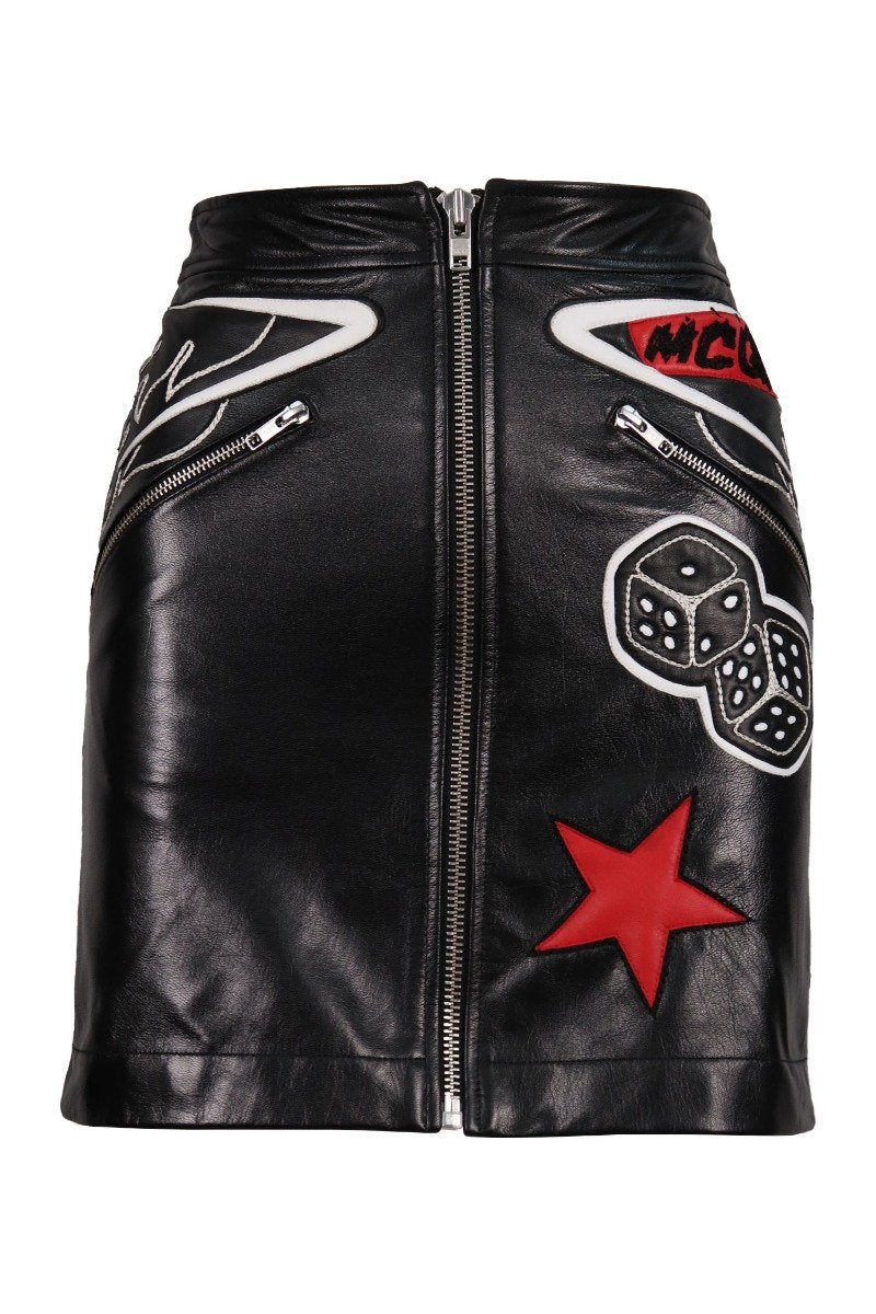 Motel Patchwork Biker Skirt Women Fashion MCQ Goat-Leather Hipster Rock