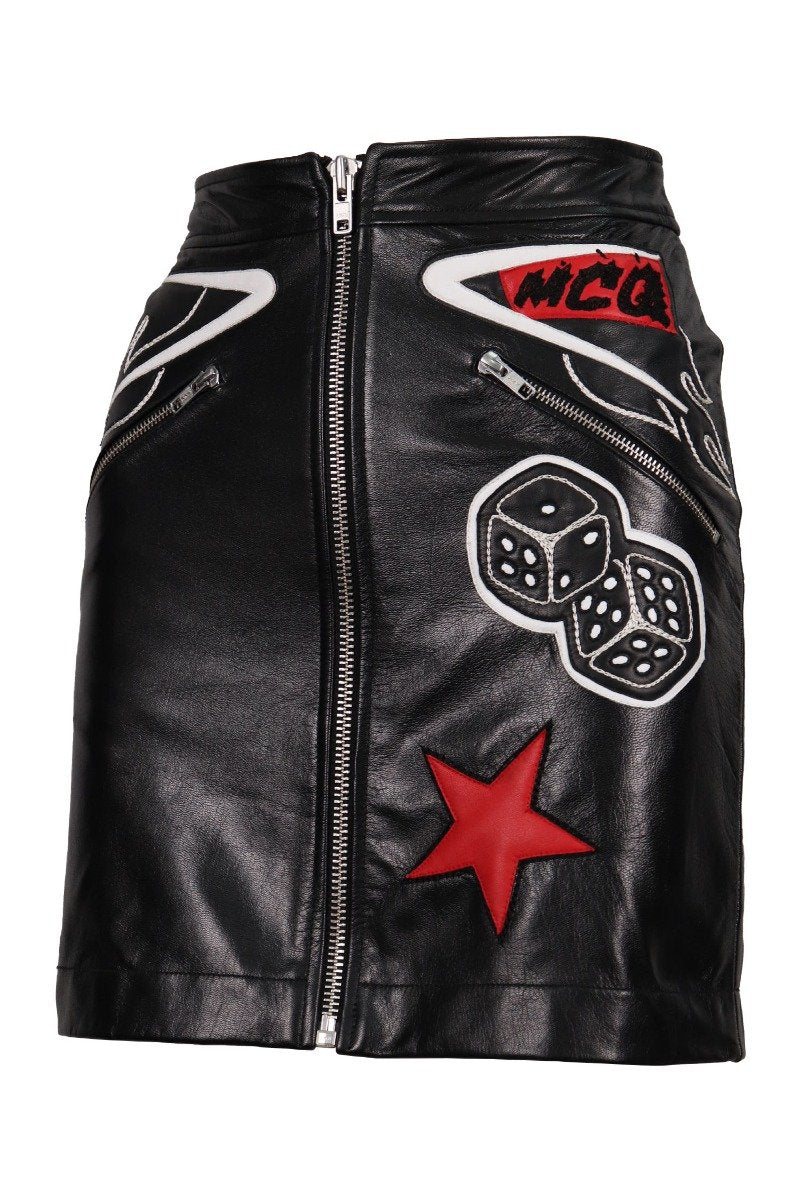 Motel Patchwork Biker Skirt Women Fashion MCQ Goat-Leather Hipster Rock