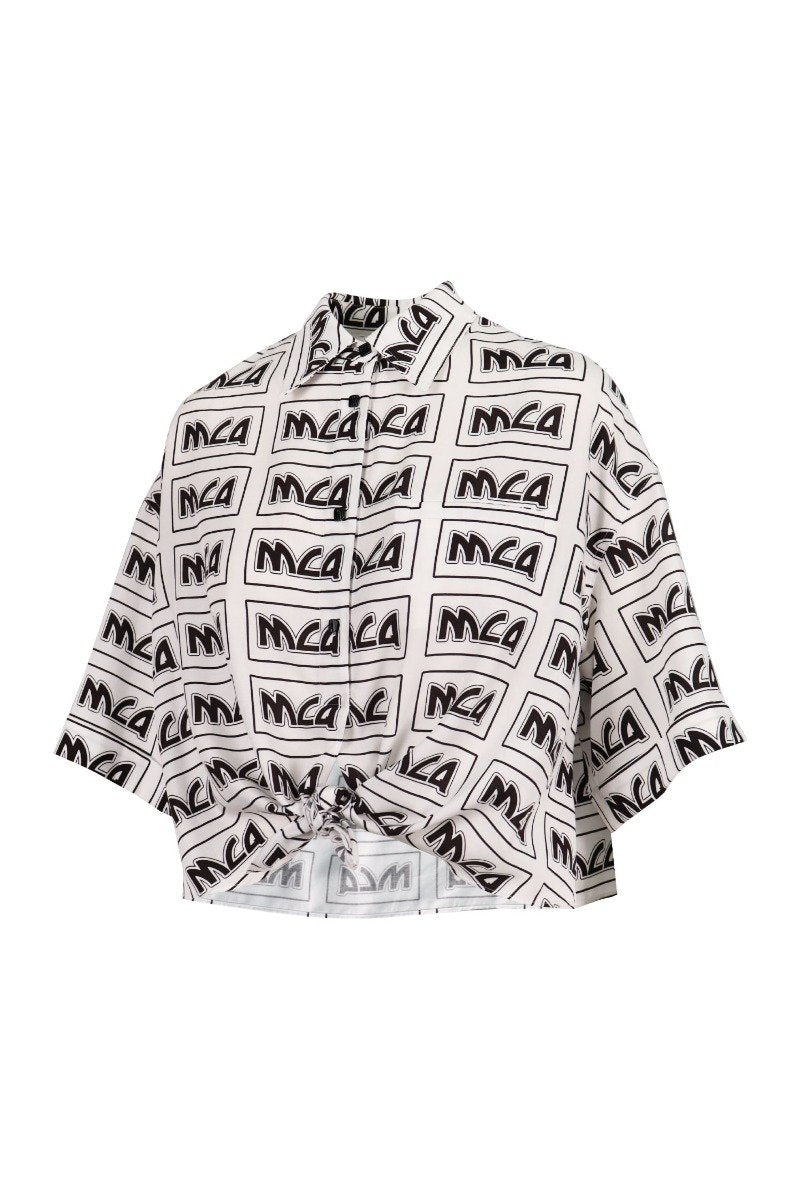 Metal Mcq Logo Knot Shirt Women Fashion Cropped Top Pattern Lyocell Chic Stylish
