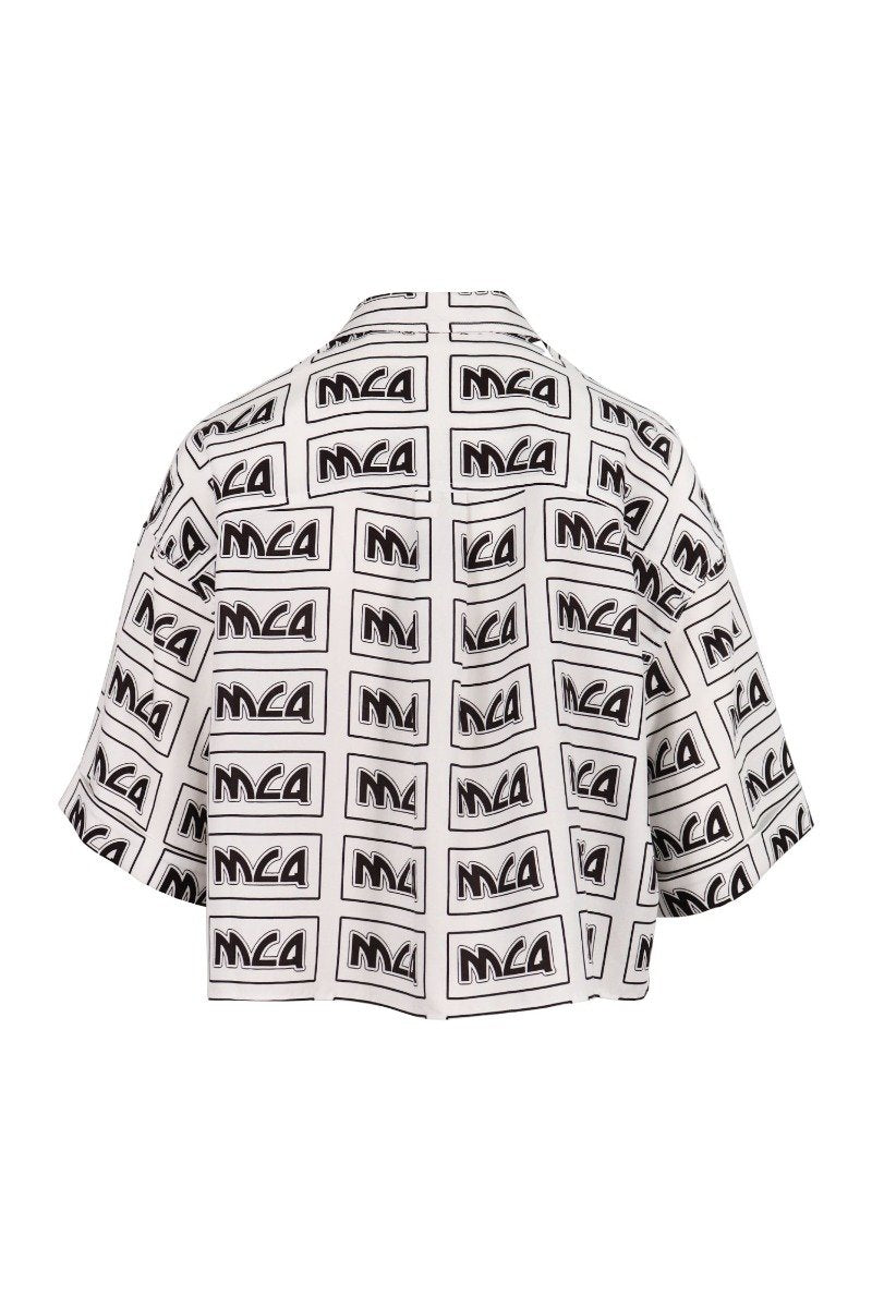 Metal Mcq Logo Knot Shirt Women Fashion Cropped Top Pattern Lyocell Chic Stylish