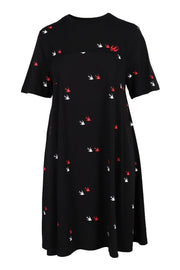 Deco Twin Swallow Dress Cotton Embroidery Casual Women Fashion Crew Neck