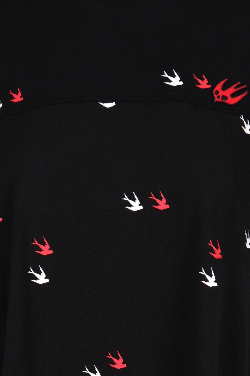 Deco Twin Swallow Dress Cotton Embroidery Casual Women Fashion Crew Neck